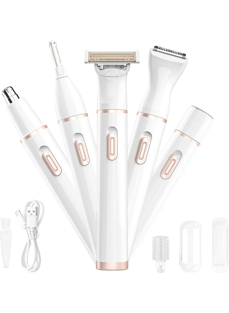 CLENEA Facial Hair Removal For Women, 5 In 1 Electric Razor Painless Eyebrow Trimmer, Bikini Trimmer Remover Kit, Face, Eyebrow, Nose, Arms, Legs And Pubic Usb Rechargeable Portable - Image 1